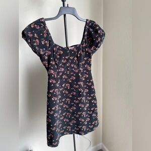 SO Black Floral Women's Dress Puff Sleeve
